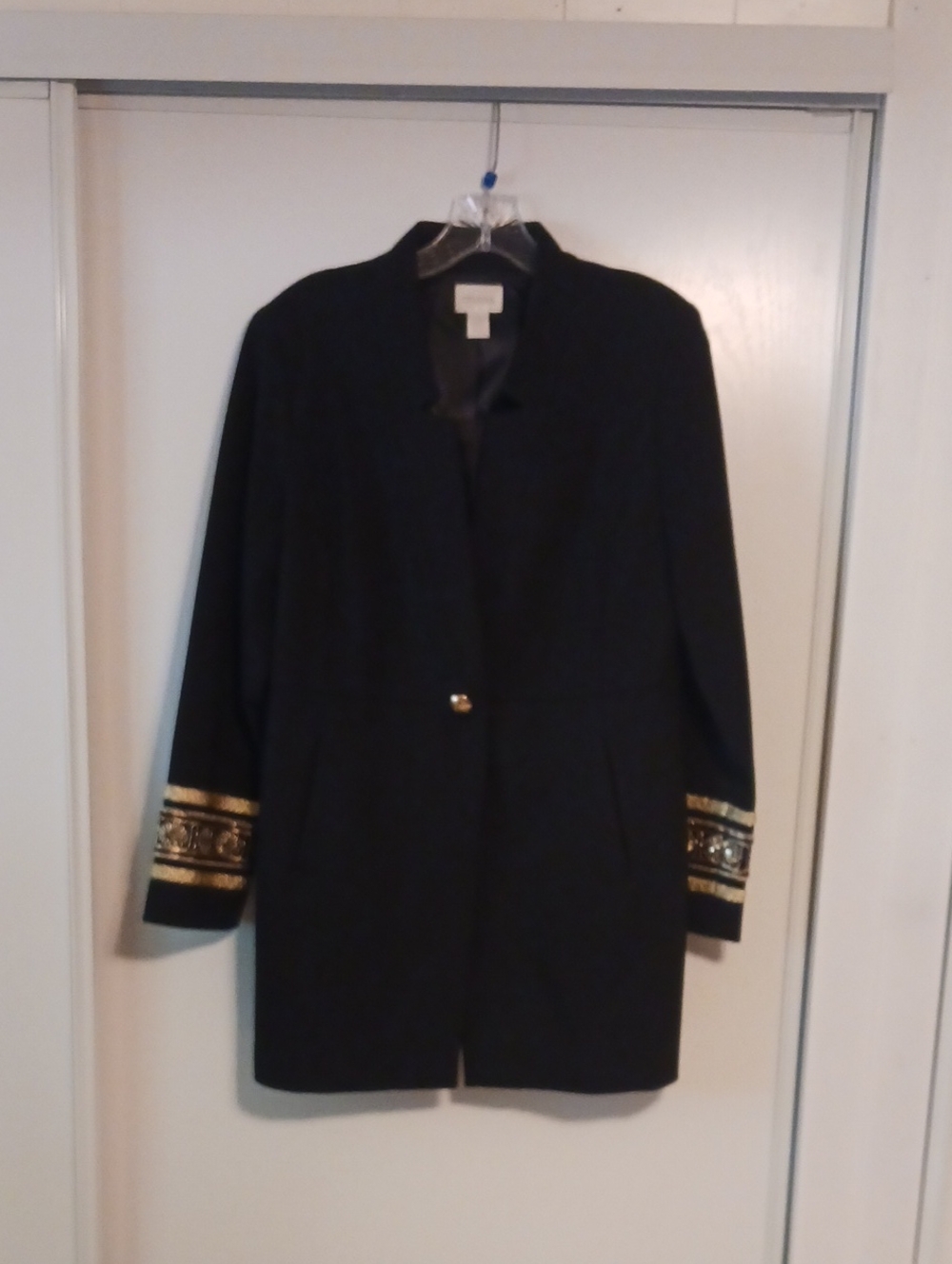 Chico's Black Blazer with Gold Embellished Cuffs